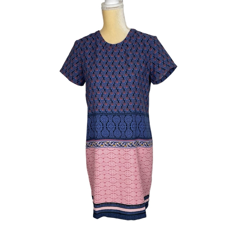 Adrienne Vittadini Pink Purple Geometric Floral Print Shift Dress Size 6
